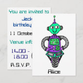 Invitation Robot Arnie, violet et vert (Devant / Derrière)