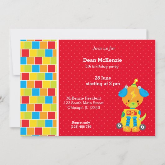 Invitation Robot * choisir la couleur de l'arrière - plan (Devant)