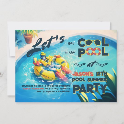 Invitation Robot cool à Pool Party (Devant)