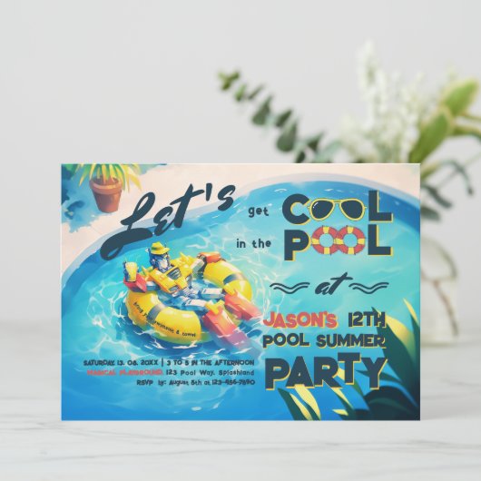 Invitation Robot cool à Pool Party (Debout devant)