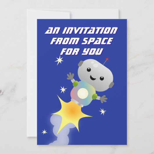 Invitation Robot dans l'espace dessin animé 1er anniversaire (Dos)