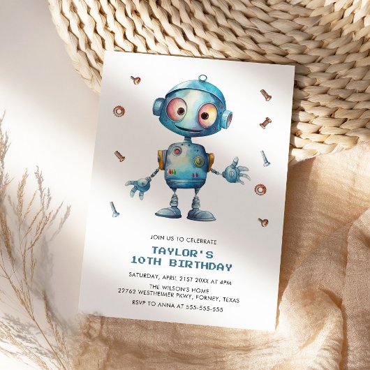 Invitation Robot de couleur garçons fête d'anniversaire