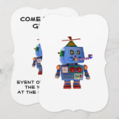 Invitation Robot de fête d'anniversaire bleu (Devant / Derrière)
