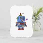 Invitation Robot de fête d'anniversaire bleu (Debout devant)