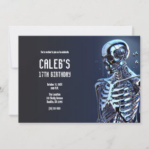 Invitation Robot de fête d'anniversaire squelette argent chro