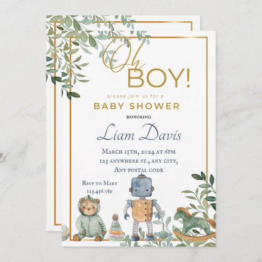 Invitation Robot de jouet et design ours en peluche (Devant / Derrière)