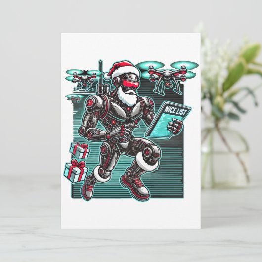 Invitation Robot de Noël alimenté par l'IA avec des drones et (Debout devant)