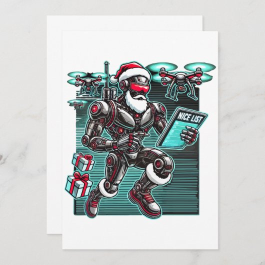 Invitation Robot de Noël alimenté par l'IA avec des drones et (Devant / Derrière)