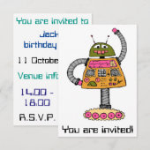 Invitation Robot Frankie, orange sur blanc (Devant / Derrière)