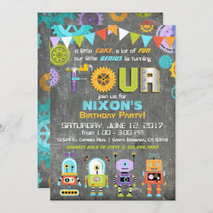 Invitation Robot Genius Gears Tools Chalkboard Anniversaire