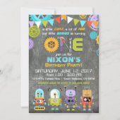 Invitation Robot Genius Gears Tools Chalkboard Anniversaire (Devant)