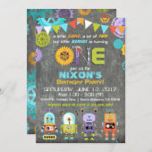 Invitation Robot Genius Gears Tools Chalkboard Anniversaire (Devant / Derrière)