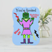 Invitation Robot Girl Blast Off et Stars Anniversaire (Debout devant)