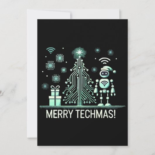 Invitation Robot IA avec arbre de Noël Tech - Joyeux Techmas (Devant)