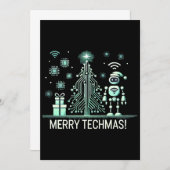Invitation Robot IA avec arbre de Noël Tech - Joyeux Techmas (Devant / Derrière)