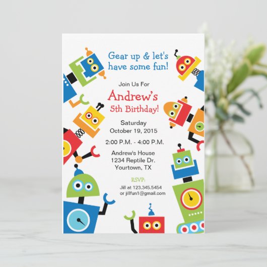 Invitation Robot Party thème Anniversaire (Debout devant)