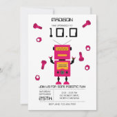 Invitation Robot rose mignon thème Enfants Robots Anniversair (Devant)