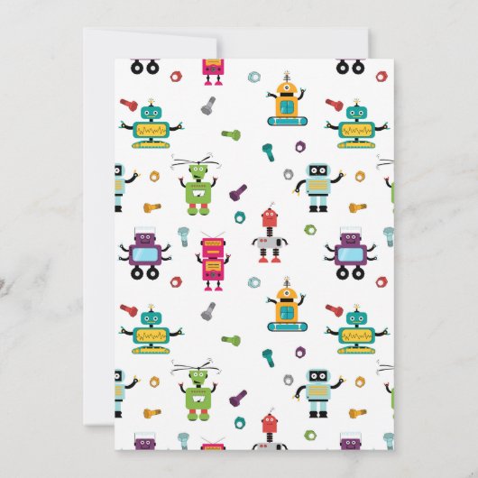 Invitation Robot rose mignon thème Enfants Robots Anniversair (Dos)