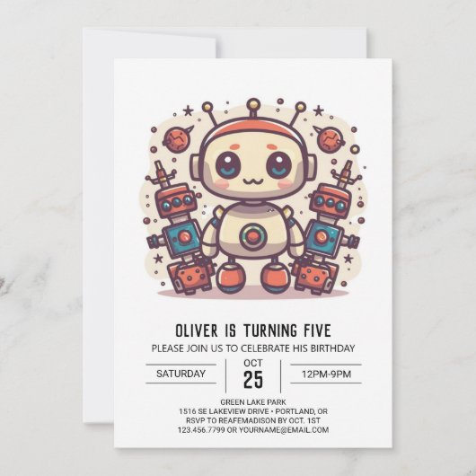 Invitation Robot sur mesure petit garçon Anniversaire (Devant)