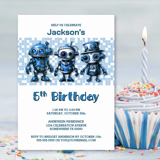 Invitation Robot Thème 5ème anniversaire fête
