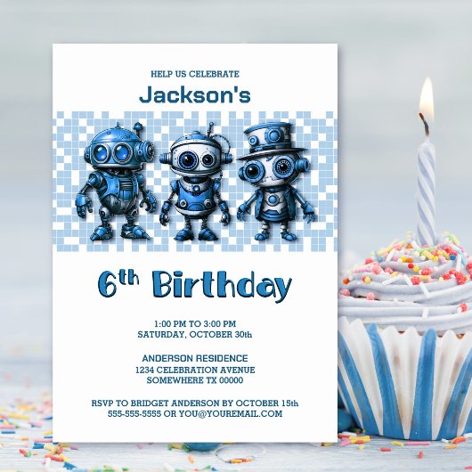 Invitation Robot Thème 6ème anniversaire fête