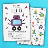 Invitation Robot violet mignon thème Enfants Robots fête d'an