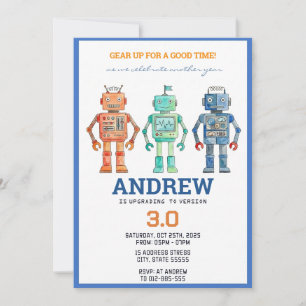 Invitation robots d'anniversaire aquarelle personnalisés