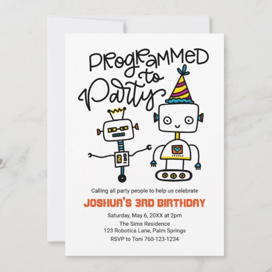 Invitation Robots, programmés pour la fête (Devant)