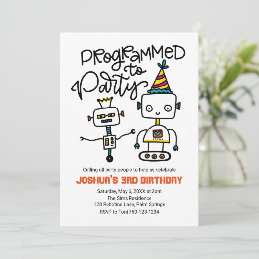 Invitation Robots, programmés pour la fête (Debout devant)