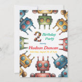 Invitation Robots rétro colorés garçon fête d'anniversaire (Devant)