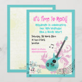 Invitation Rocher star girly électrique guitare anniversaire (Devant / Derrière)