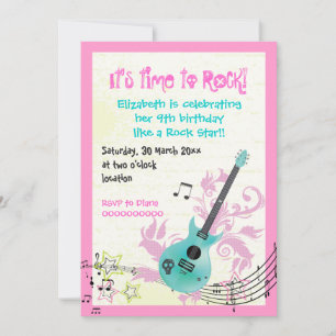 Invitation Rocher star girly électrique guitare anniversaire