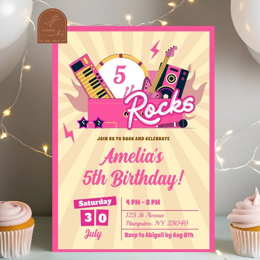 Invitation Roches roses fille d'anniversaire