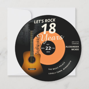 Invitation Rock 18 ans Guitare Vintage record Anniversaire