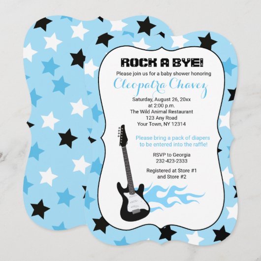 Invitation Rock a Bye Blue Rock Star Guitare Baby shower (Devant / Derrière)