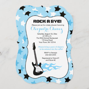 Invitation Rock a Bye Blue Rock Star Guitare Baby shower
