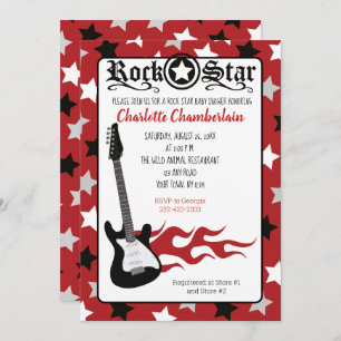 Invitation Rock a Bye Red Rock Star Guitare Baby shower