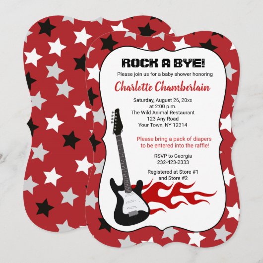 Invitation Rock a Bye Red Rock Star Guitare Baby shower (Devant / Derrière)