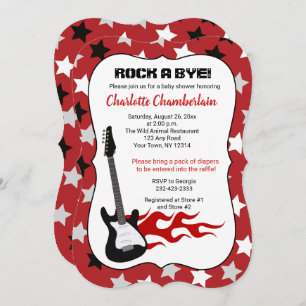 Invitation Rock a Bye Red Rock Star Guitare Baby shower