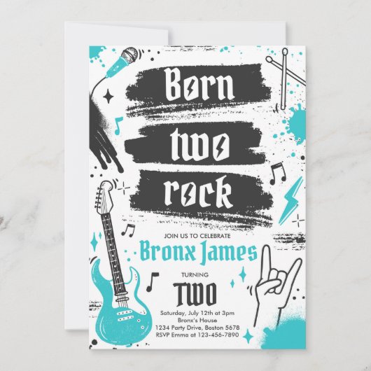 Invitation Rock and Roll Party Né Two Rock 2e anniversaire (Devant)