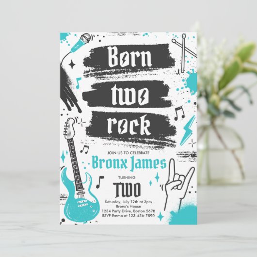 Invitation Rock and Roll Party Né Two Rock 2e anniversaire (Debout devant)