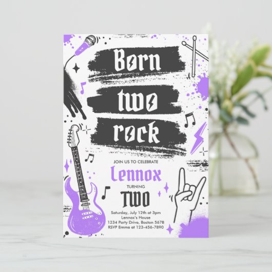 Invitation Rock and Roll Party Né Two Rock 2e anniversaire (Debout devant)