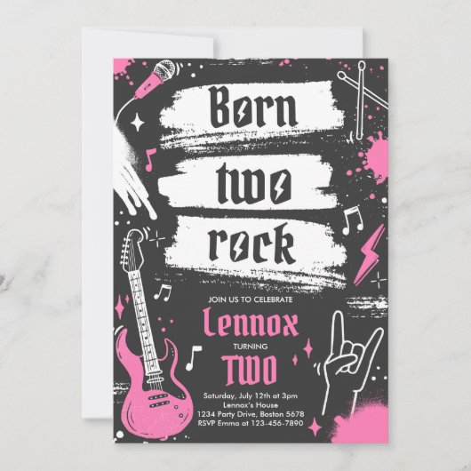 Invitation Rock and Roll Party Né Two Rock 2e anniversaire (Devant)