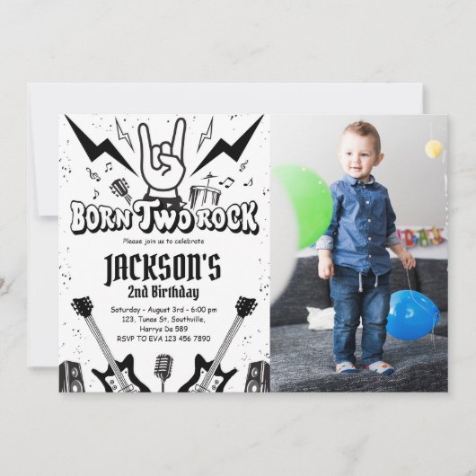 Invitation Rock and Roll Party Né Two Rock Anniversaire Photo (Devant)