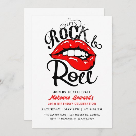 Invitation  Rock and Roll Party, Rock & Roll Anniversaire, (Devant / Derrière)