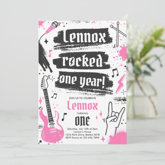 Invitation Rock and Roll Party Rocks un an 1er anniversaire (Debout devant)