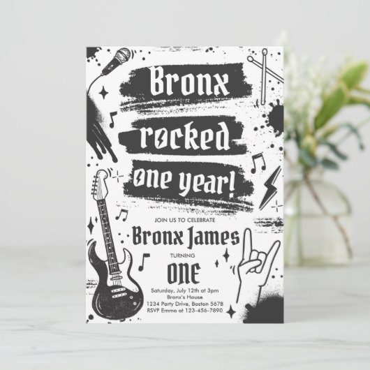 Invitation Rock and Roll Party Rocks un an 1er anniversaire (Debout devant)