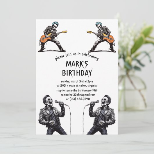 Invitation Rock and Roll Skeletons Anniversaire (Debout devant)