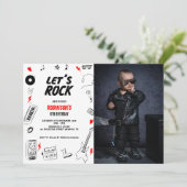 Invitation Rock blanc noir Rock n'Roll photo d'anniversaire (Debout devant)