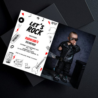 Invitation Rock blanc noir Rock n'Roll photo d'anniversaire